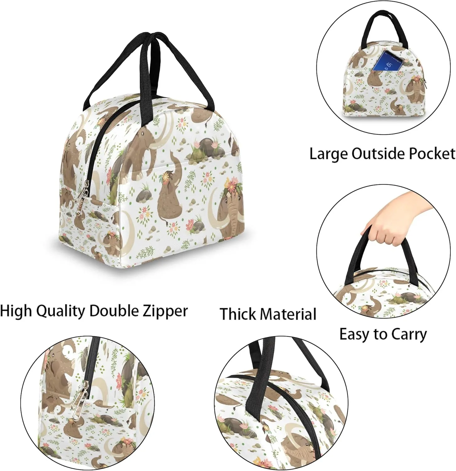 Mammoth Lunch Bag for Women Men Adult Insulated Leakproof Lunch Box with Pocket Reusable Thermal Cooler Lunch Tote Bags for Work Office Picnic Travel Beach