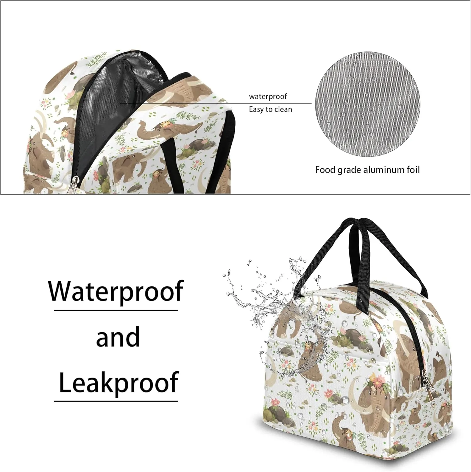 Mammoth Lunch Bag for Women Men Adult Insulated Leakproof Lunch Box with Pocket Reusable Thermal Cooler Lunch Tote Bags for Work Office Picnic Travel Beach