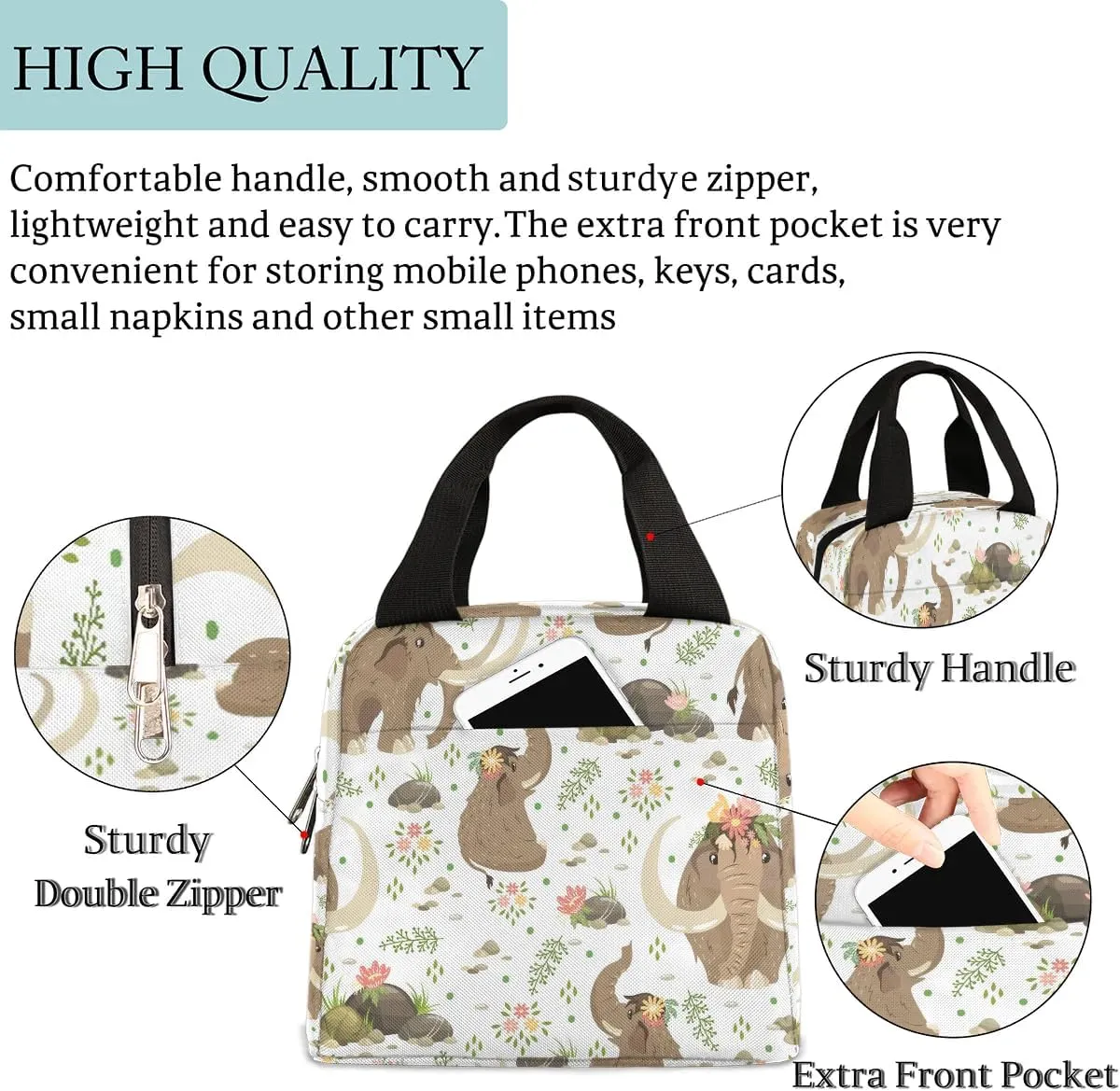 Mammoth Lunch Bag for Women Men Adult Reusable Insulated Lunch Box Large Capacity Leakproof Thermal Cooler Lunch Tote Bags for Work Office Picnic Travel Beach