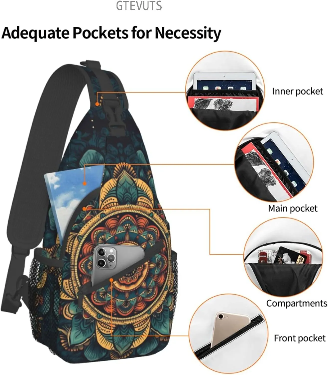 Mandala Sling Backpack Chest Bag Crossbody Shoulder Bag Gym Cycling Travel Hiking Daypack For Men Women