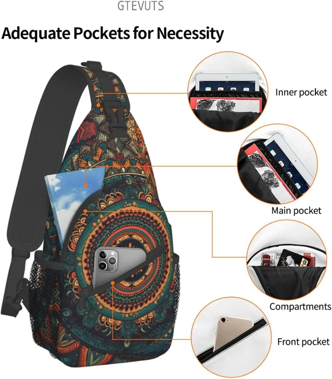 Mandala Sling Backpack Chest Bag Crossbody Shoulder Bag Gym Cycling Travel Hiking Daypack For Men Women