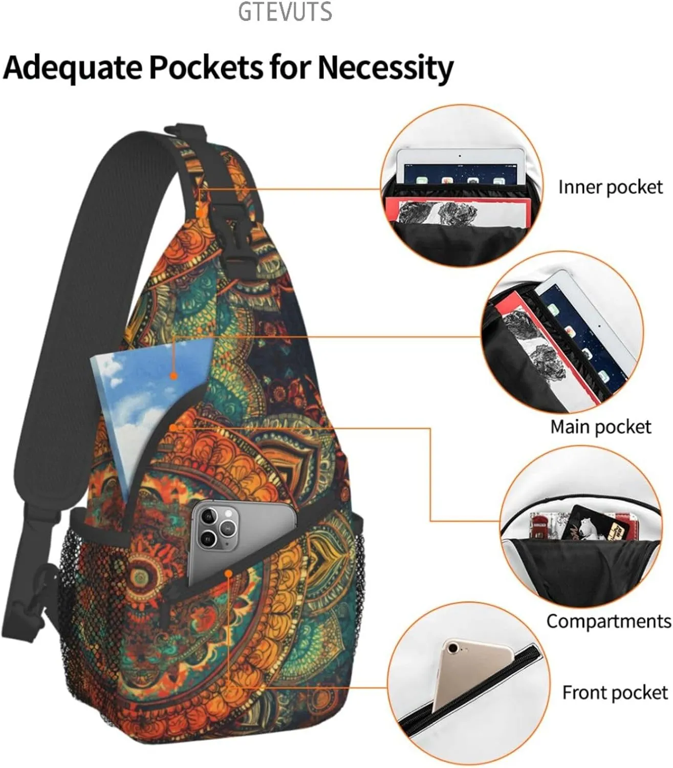 Mandala Sling Backpack Chest Bag Crossbody Shoulder Bag Gym Cycling Travel Hiking Daypack For Men Women