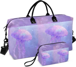 Manta Jellyfish Innovative Page Design Soft Dreamy Atm Travel Duffle Bag,Large Weekender Travel Bag for Women Men Waterproof Luggage Bag with Trolley Sleeve,Airplane Travel Essentials for Flying