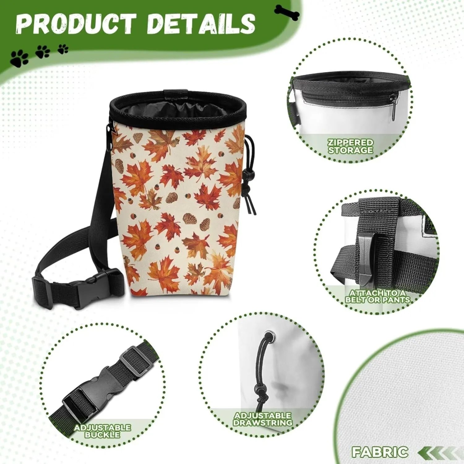 Maple Leaf Puppy Training Pouch Treat Pouches for Pet Training, Dog Walking Bag Pet Feed Snack Reward Pouch Multiwear Treat Tote with Waist Belt Shoulder Strap