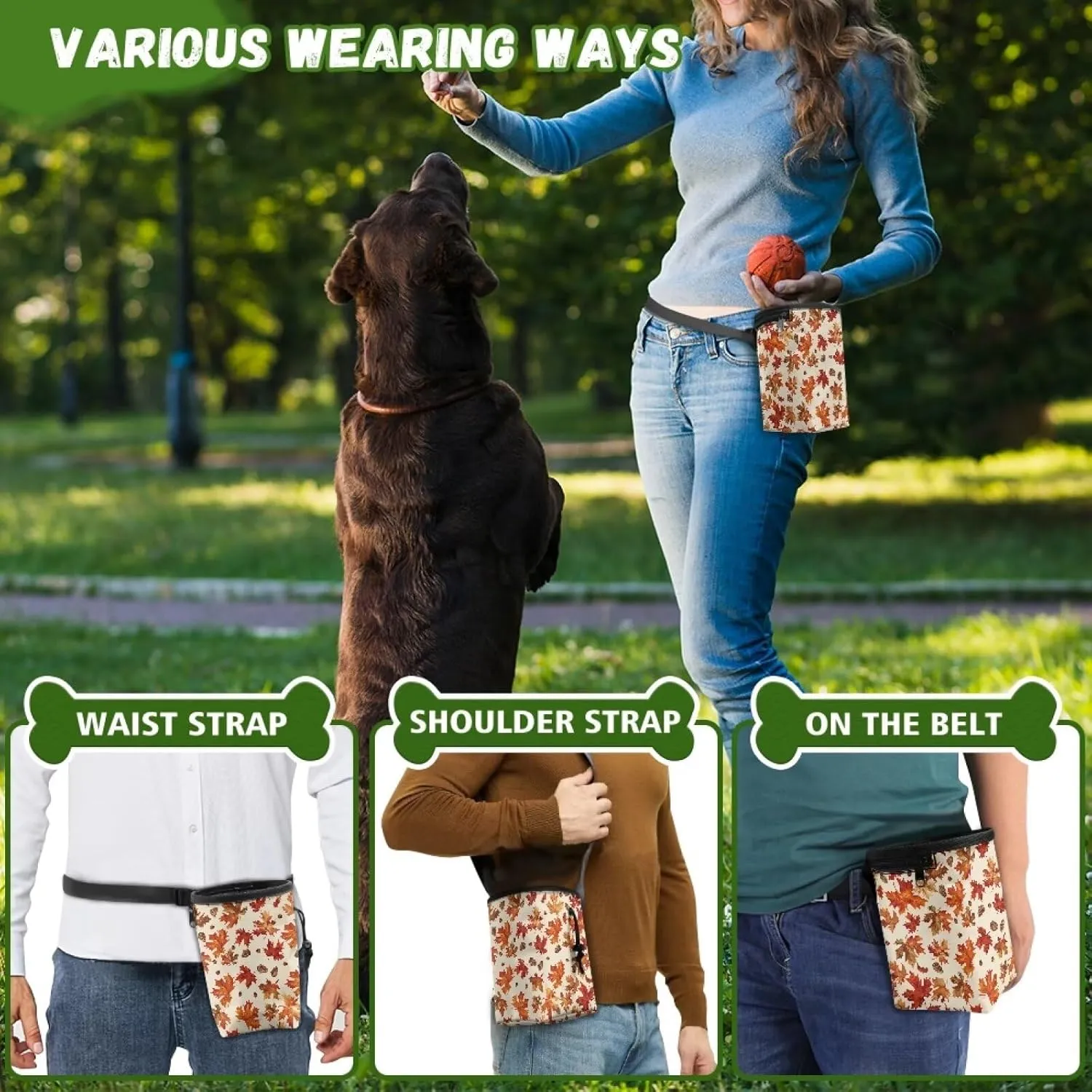 Maple Leaf Puppy Training Pouch Treat Pouches for Pet Training, Dog Walking Bag Pet Feed Snack Reward Pouch Multiwear Treat Tote with Waist Belt Shoulder Strap