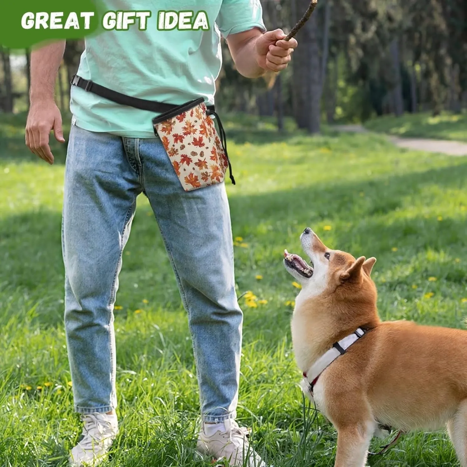 Maple Leaf Puppy Training Pouch Treat Pouches for Pet Training, Dog Walking Bag Pet Feed Snack Reward Pouch Multiwear Treat Tote with Waist Belt Shoulder Strap
