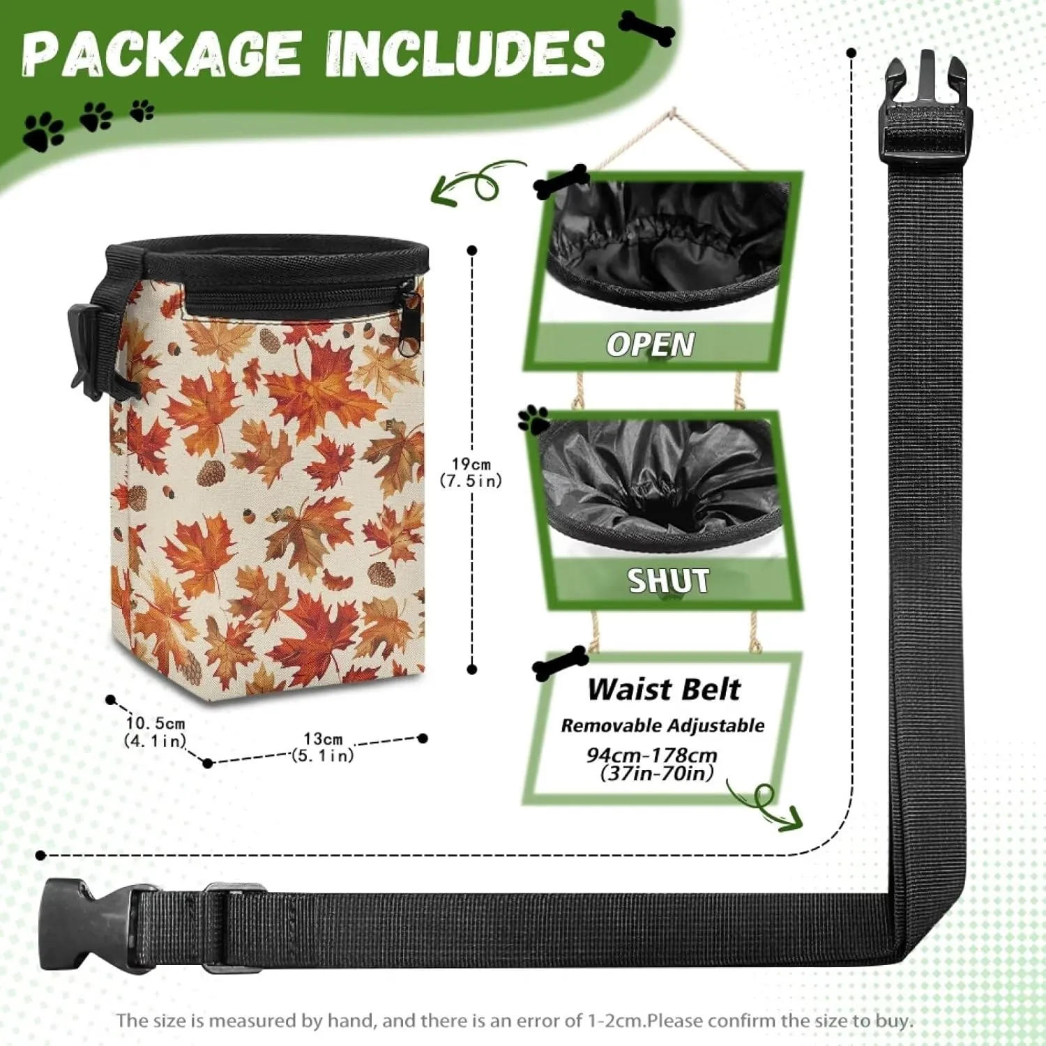 Maple Leaf Puppy Training Pouch Treat Pouches for Pet Training, Dog Walking Bag Pet Feed Snack Reward Pouch Multiwear Treat Tote with Waist Belt Shoulder Strap