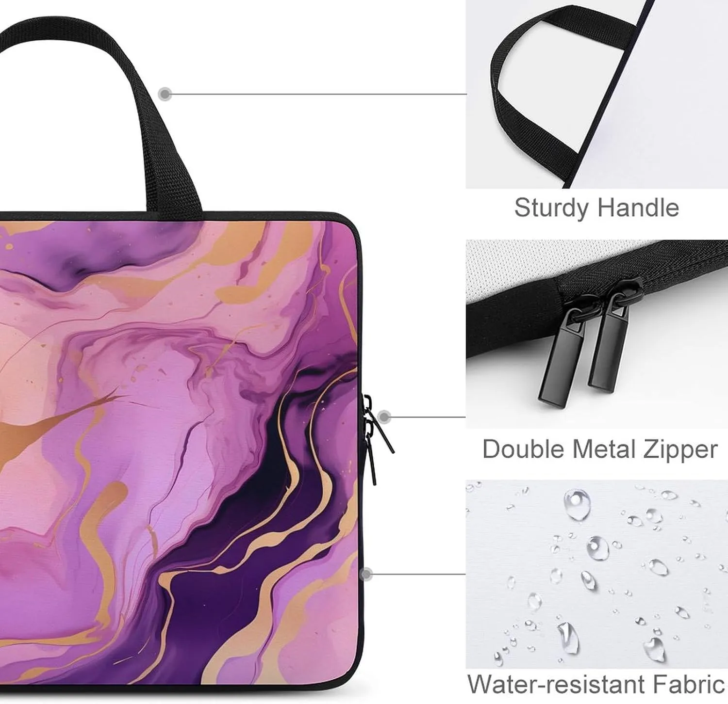 Marble Backdrop Abstract Texture Laptop Bag Lightweight Computer Bag Laptop Carrying Case Handbag for Work Business