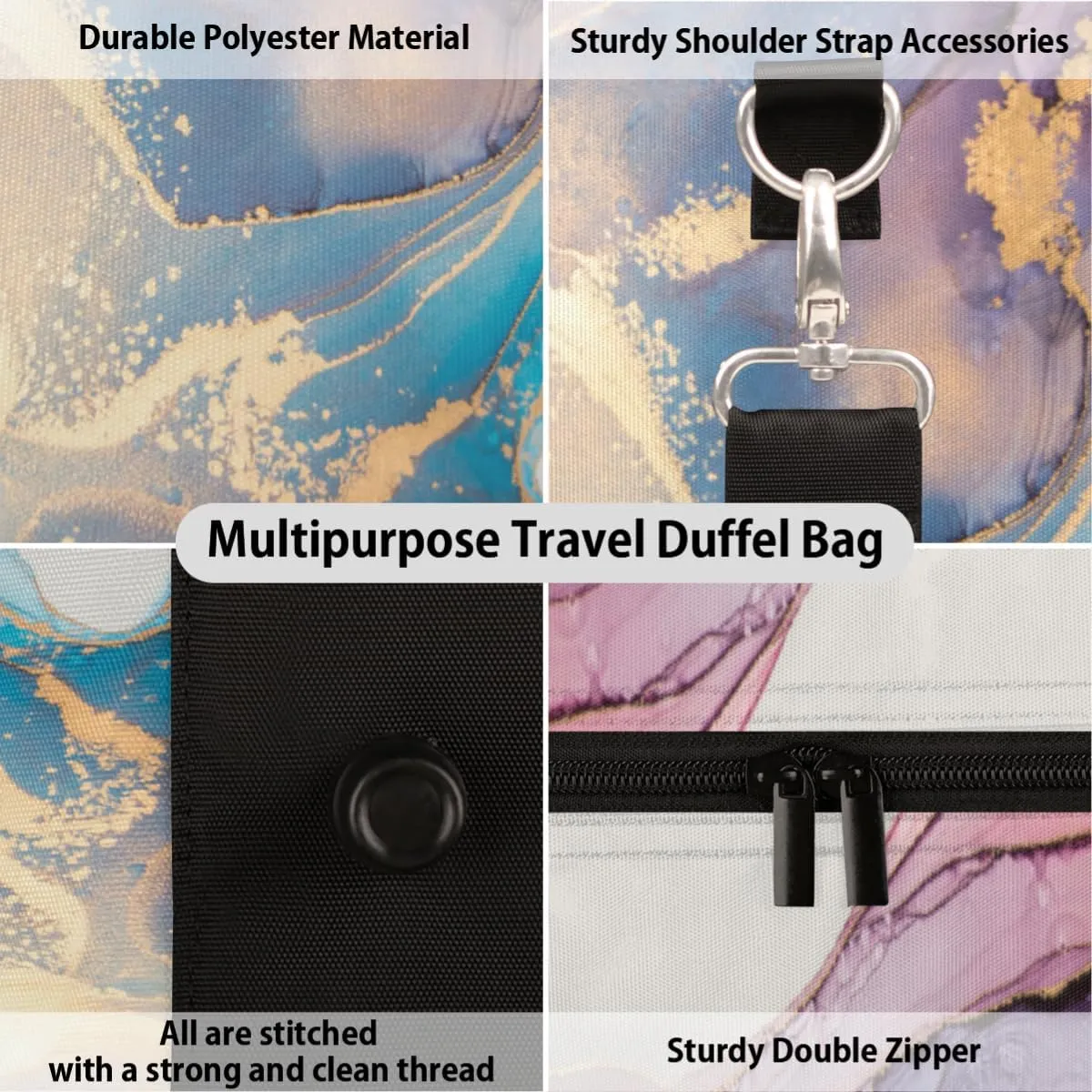 Marble Texture Travel Duffel BagArt Marble Foldable Weekender Overnight Bag Waterproof Carry on Luggage Handle Bag Sports Tote Gym Bag Workout Bag for Women Men Traveling