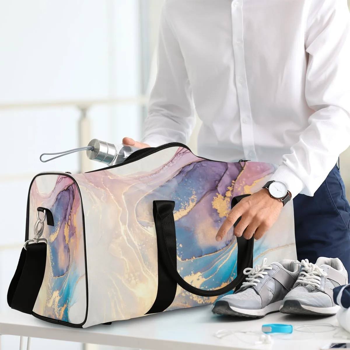 Marble Texture Travel Duffel BagArt Marble Foldable Weekender Overnight Bag Waterproof Carry on Luggage Handle Bag Sports Tote Gym Bag Workout Bag for Women Men Traveling