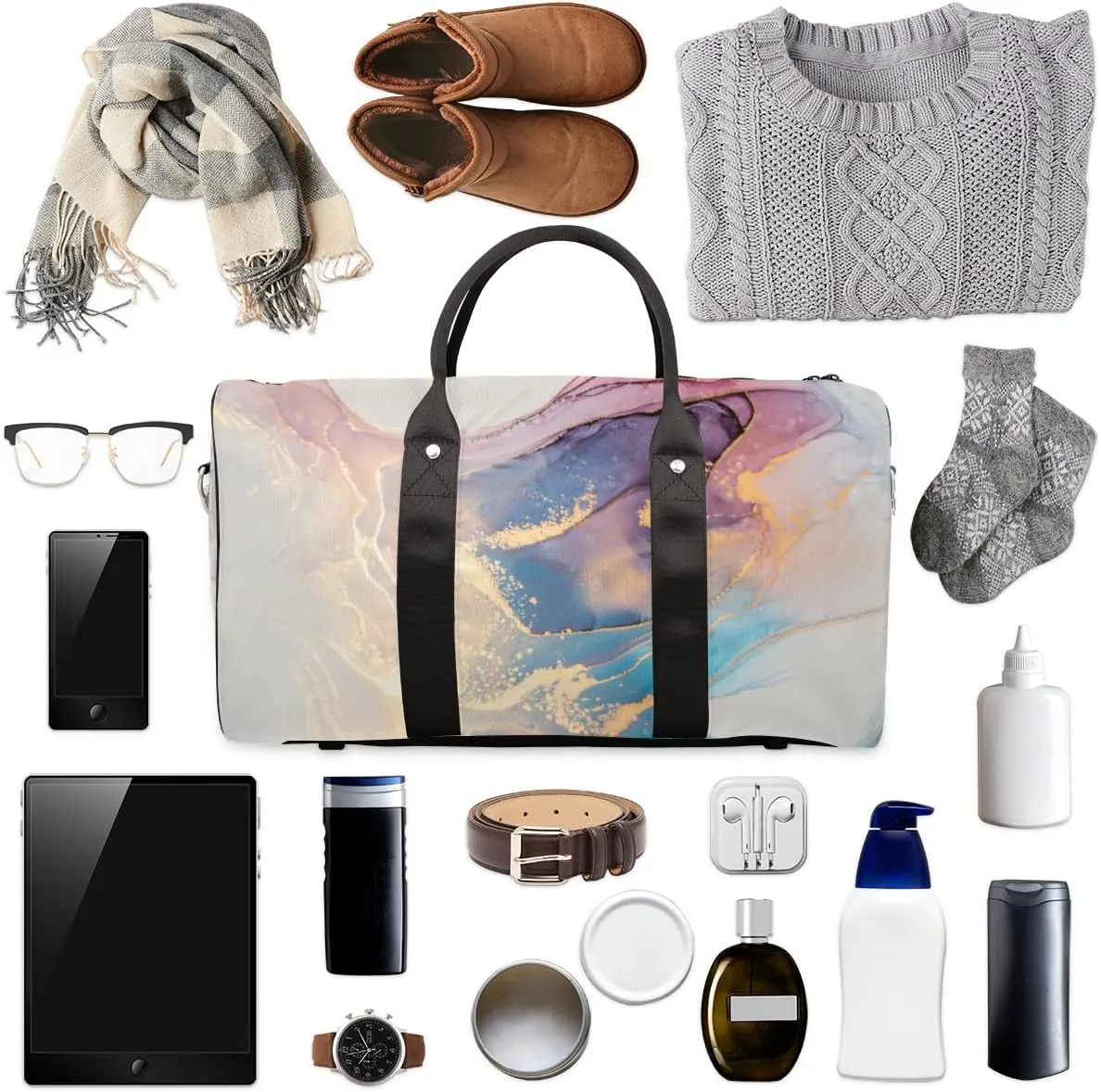 Marble Texture Travel Duffel BagArt Marble Foldable Weekender Overnight Bag Waterproof Carry on Luggage Handle Bag Sports Tote Gym Bag Workout Bag for Women Men Traveling