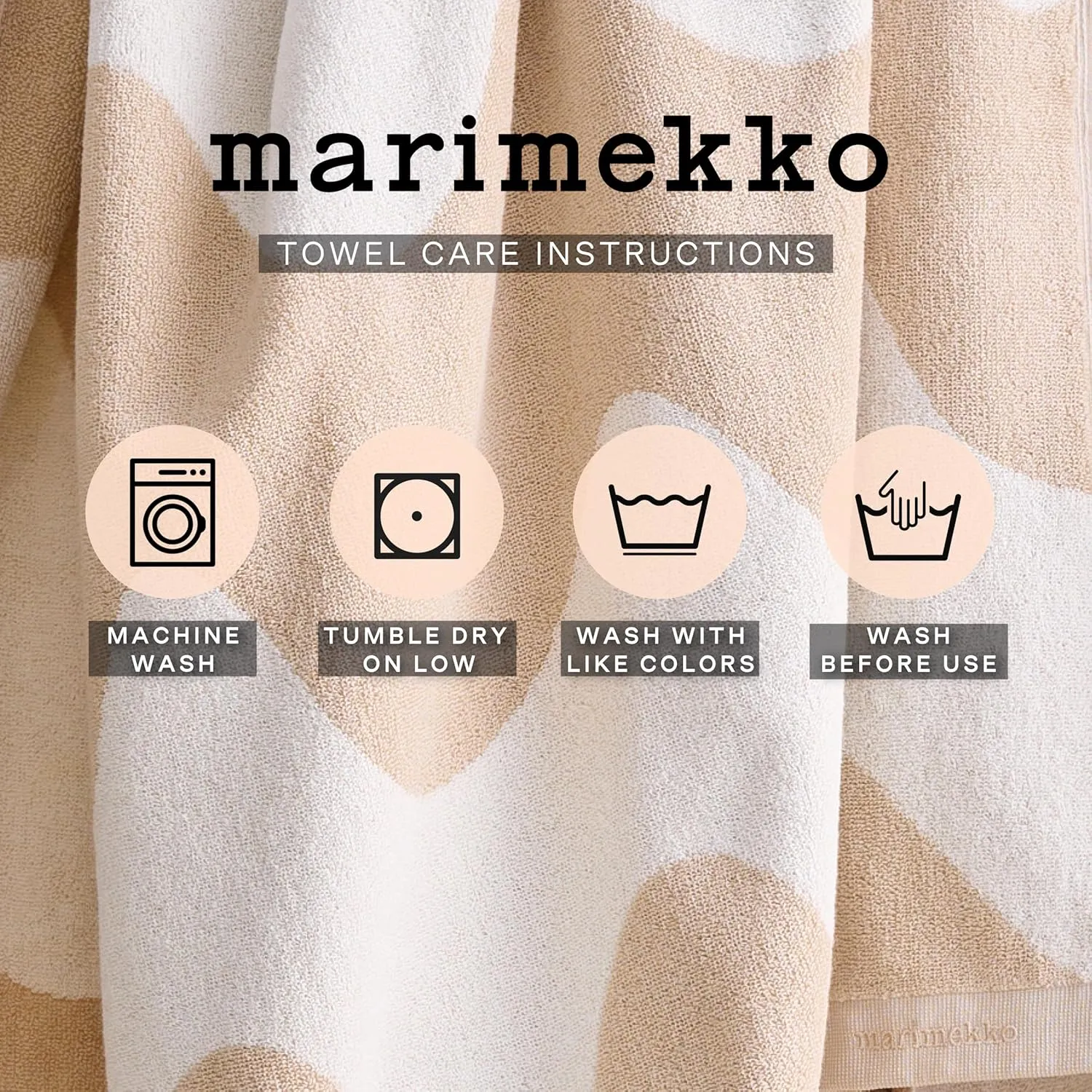 MARIMEKKO Lokki Terry Cotton Hand Towel (Beige) – Waves Patterned Hand Towels – 28 in x 20 in
