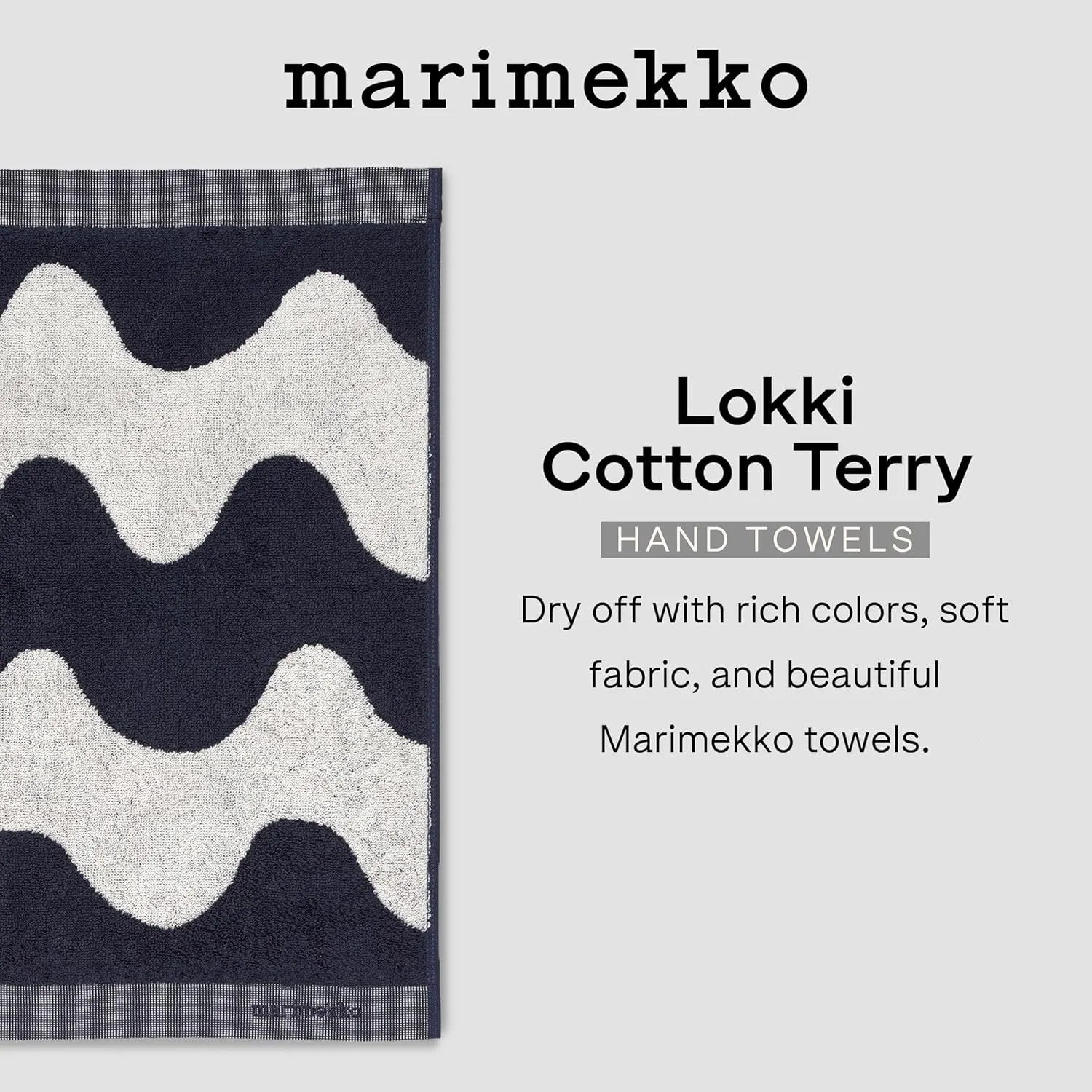 MARIMEKKO Lokki Terry Cotton Hand Towel (Beige) – Waves Patterned Hand Towels – 28 in x 20 in