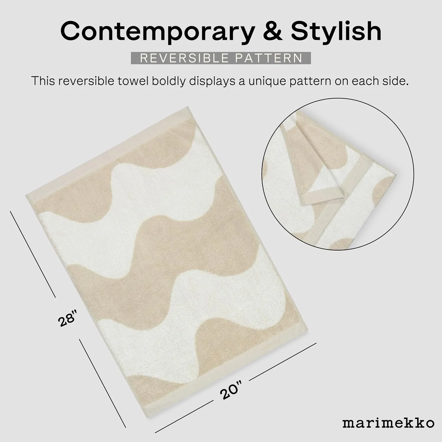MARIMEKKO Lokki Terry Cotton Hand Towel (Dark Blue) – Waves Patterned Hand Towels – 28 in x 20 in