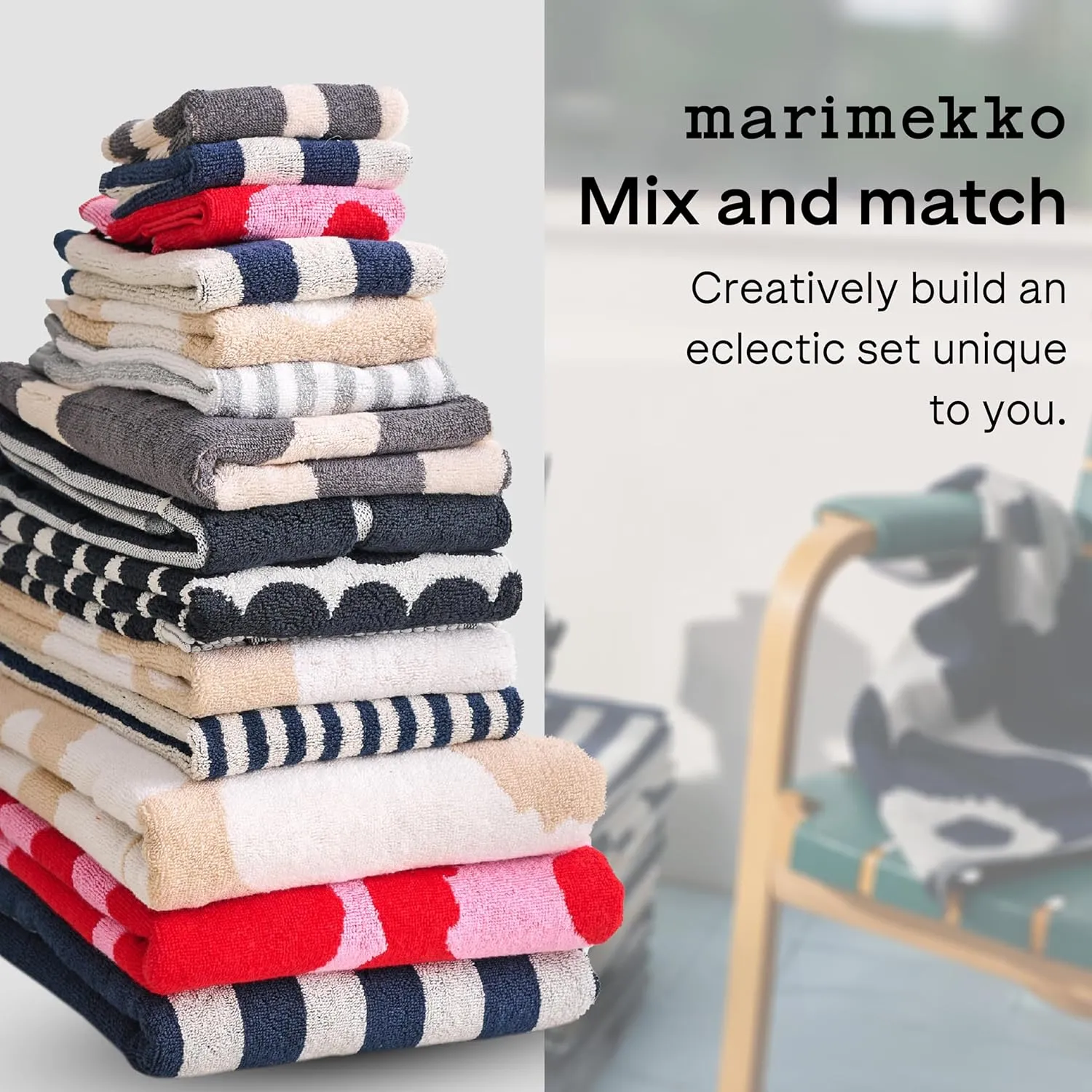 MARIMEKKO Lokki Terry Cotton Hand Towel (Dark Blue) – Waves Patterned Hand Towels – 28 in x 20 in