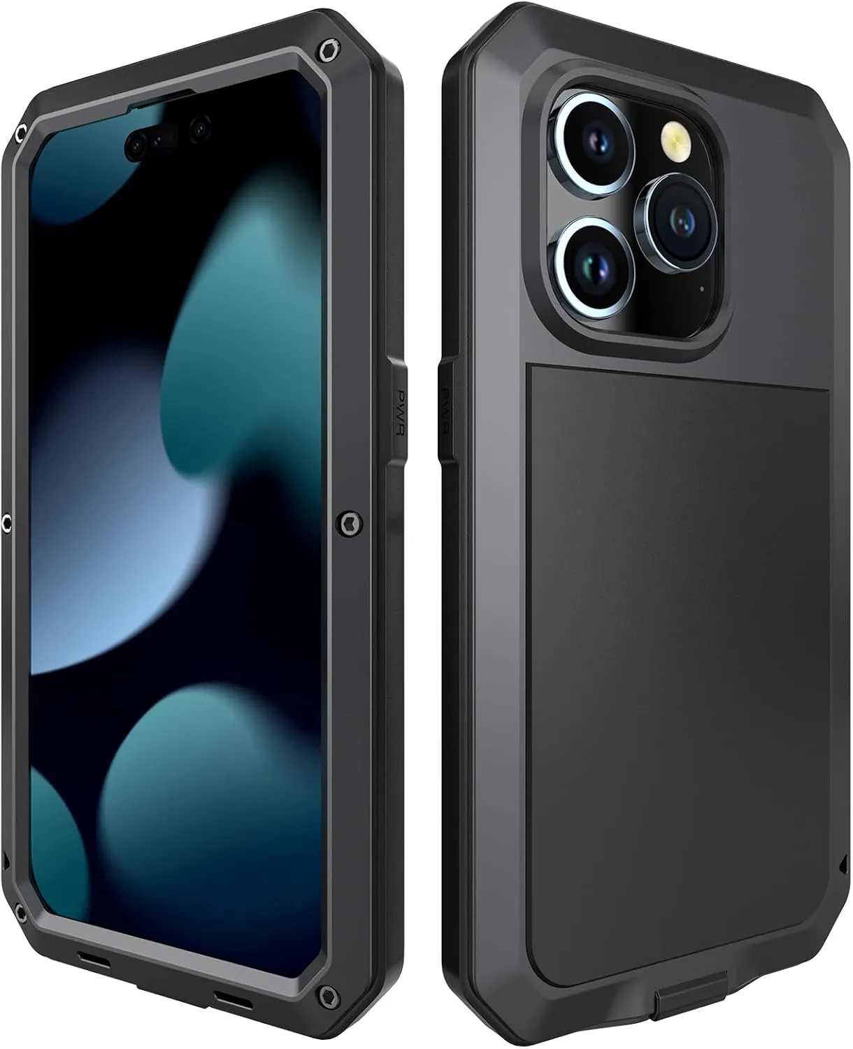 Marrkey Compatiable with iPhone 15 Pro Max Case,360 Full Body Protective Cover Heavy Duty Shockproof Tough Armour Aluminum Alloy Metal Case with Silicone Built-in Screen Protector - Black