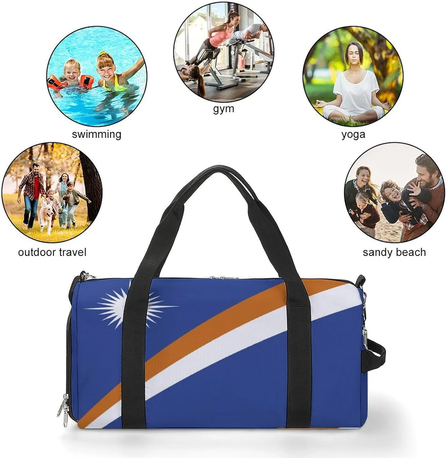 Marshall Lslands Flag Gym Duffel for Boys Girls with Shoe Compartment Travel Weekender