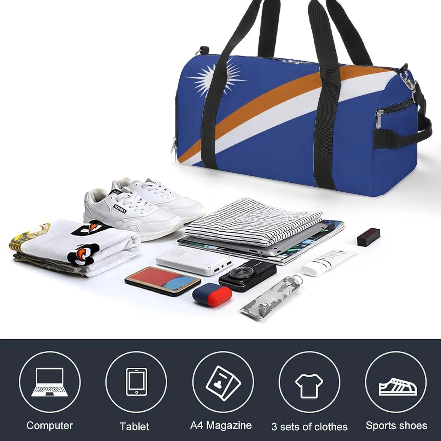 Marshall Lslands Flag Gym Duffel for Boys Girls with Shoe Compartment Travel Weekender