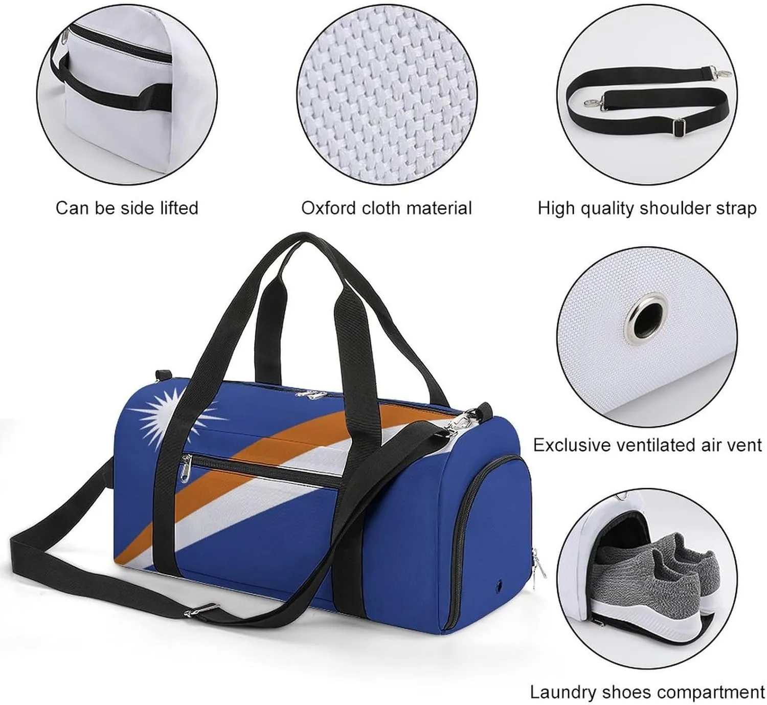 Marshall Lslands Flag Gym Duffel for Boys Girls with Shoe Compartment Travel Weekender