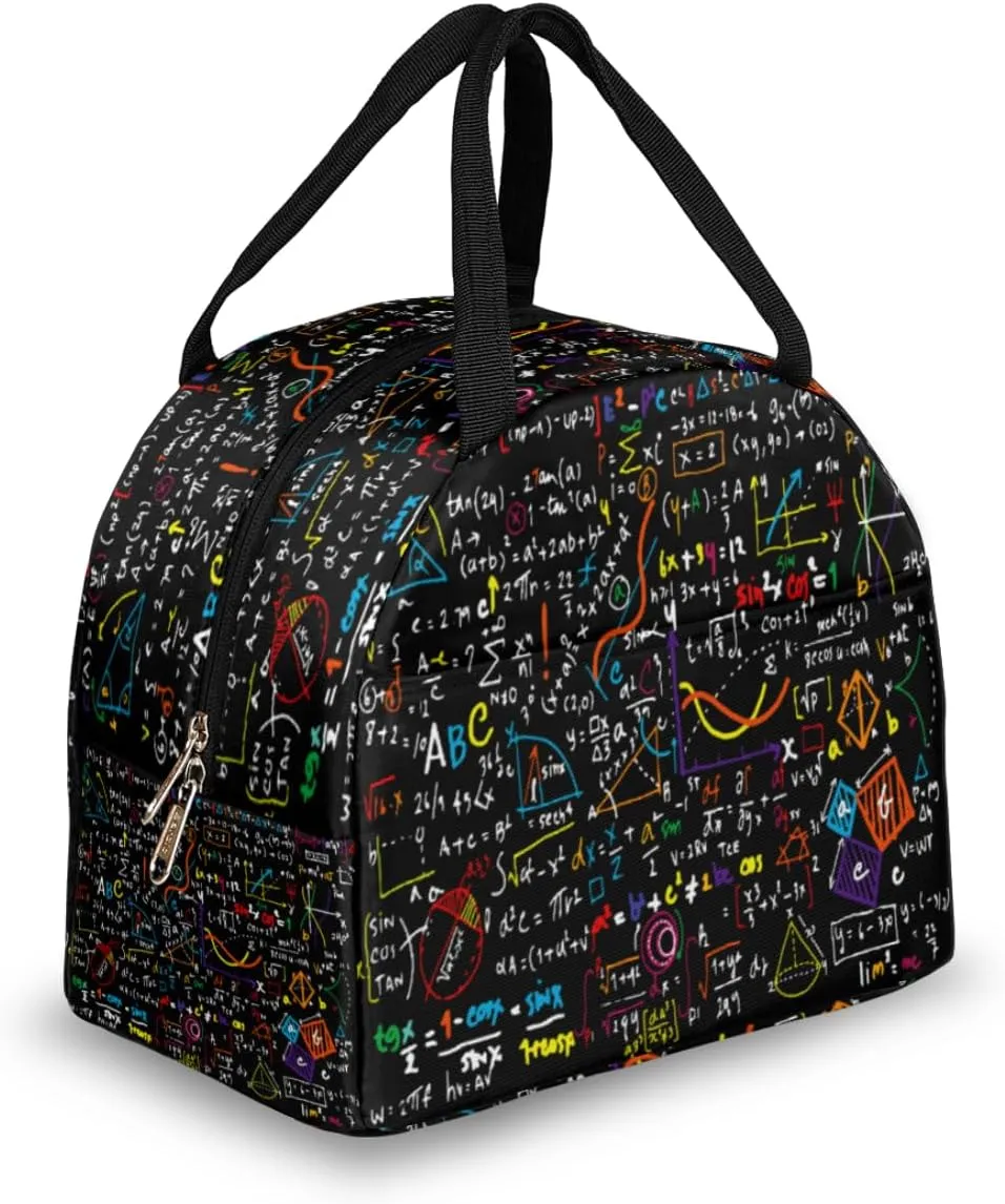 Math Education Geometrical Plots Formulas Lunch Bag for Women Men Leakproof Lunch Tote Bag Reusable Lunch Box Cooler Thermal Bag for Travel Work Office Picnic Hiking Beach