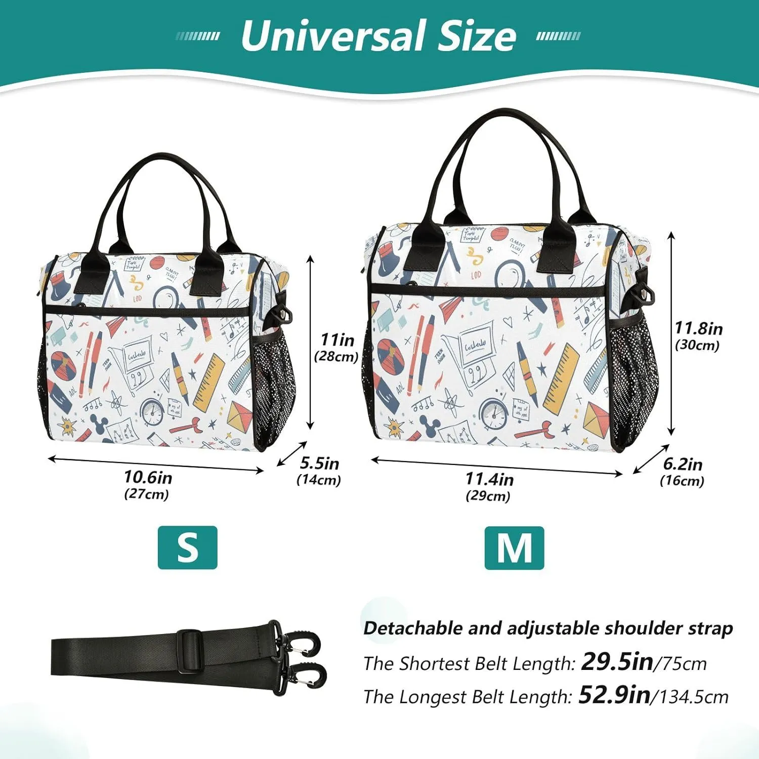 Math Topic Science Large Lunch Box for Men Women Adults Insulated Lunch Bag Cooler Bag with Adjustable Shoulder Strap for Work Picnic Travel