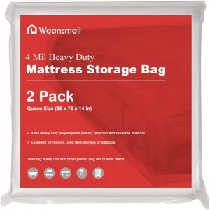 Mattress Bags for Moving and Storage, [2 Pack] 4 Mil Mattress Storage Bag, Heavy Duty Clear Plastic Bed Mattress Cover for Moving Long-Term Storages and Disposal - Queen Size, 76 x 96 Inch