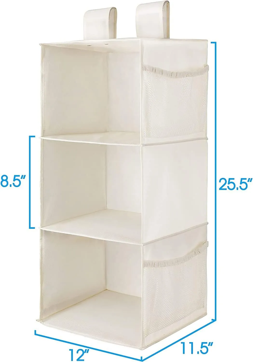 MAX Houser 3-Shelf Hanging Closet Organizers, Collapsible Closet Hanging Shelves for Camper, Nursery Hanging Organizers, Beige, 2-Pack