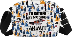 MBMSO Blue Eye Anime Gift Samurai Merch I'd Rather Be Watching Anime Crossbody Bag Funny Anime Manga Otaku Gift Mizu Tote Bag