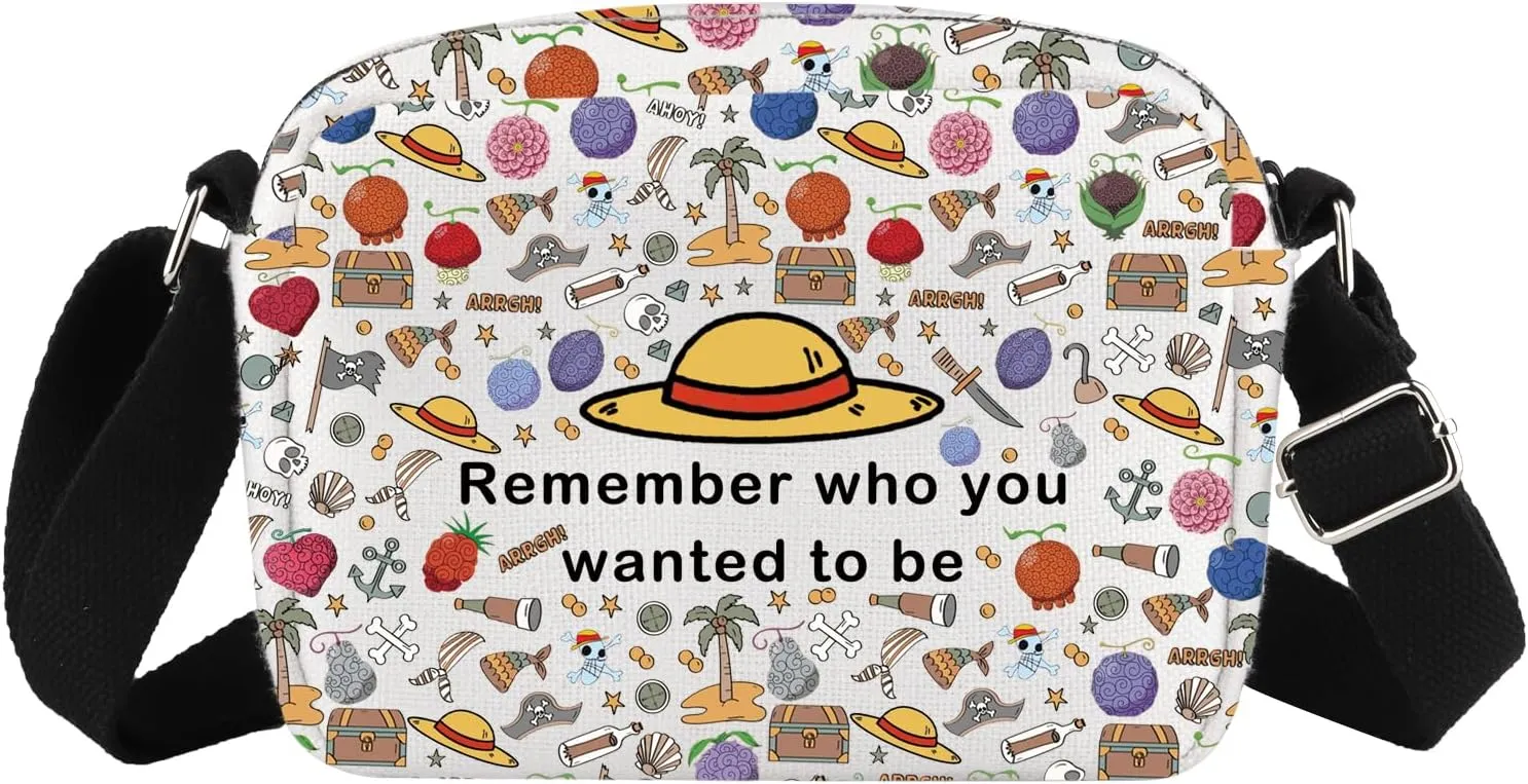 MBMSO Luffy Gifts Crossbody Bag Devil Fruit Gifts Pirates Crossbody Purse Remember Who You Want to Be Piece Anime Merchandise