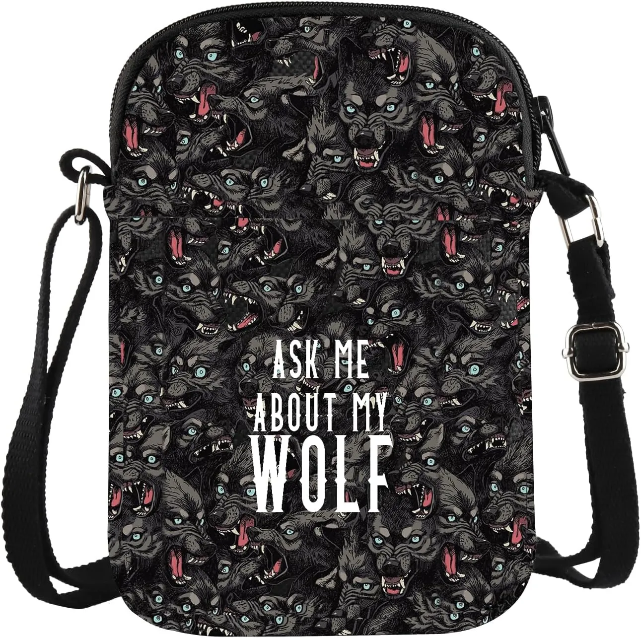 MBMSO Wolfpack Gifts Wolf Crossbody Bag Goth Wolves Gifts for Men Ask Me About My Wolf Lovers Gift Wolves Animal Themed Gift