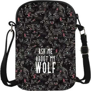 MBMSO Wolfpack Gifts Wolf Crossbody Bag Goth Wolves Gifts for Men Ask Me About My Wolf Lovers Gift Wolves Animal Themed Gift