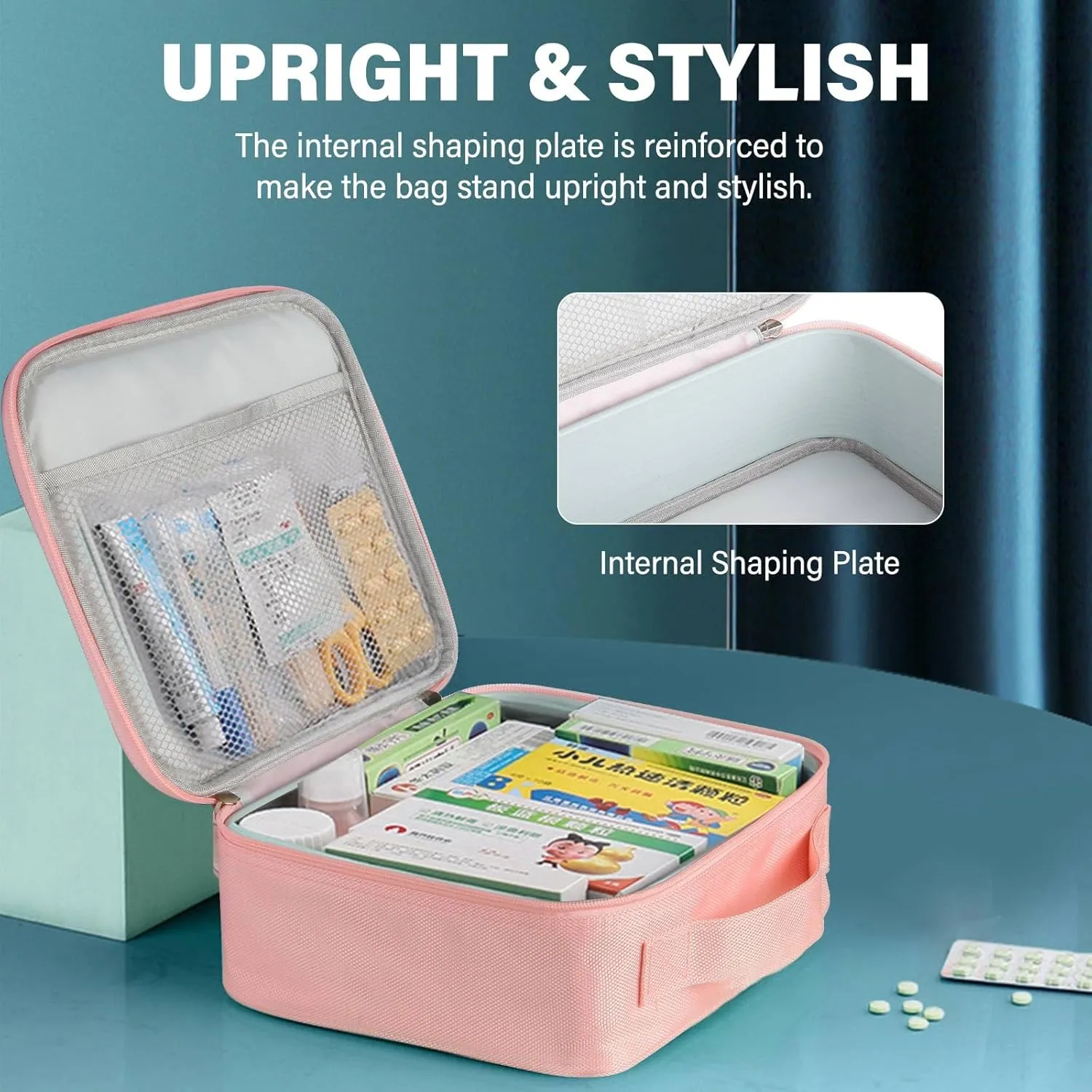 Medicine Bag for Traveling - Splash-Resistant, Hard Plastic Reinforced Edges, Oxford Fabric - Medical Supply Organizer Ideal for Everyday Home Use and Travel (Pink)