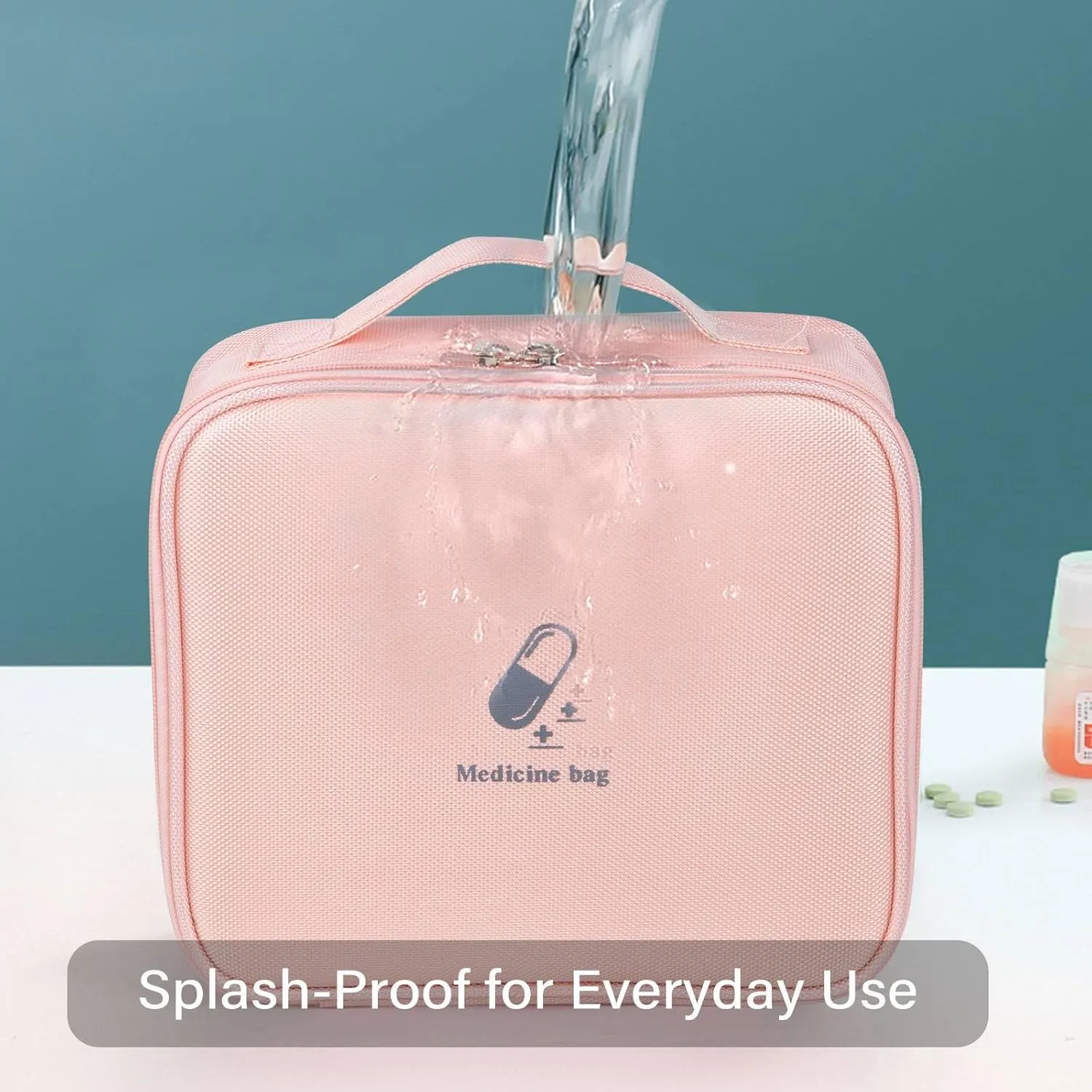 Medicine Bag for Traveling - Splash-Resistant, Hard Plastic Reinforced Edges, Oxford Fabric - Medical Supply Organizer Ideal for Everyday Home Use and Travel (Pink)