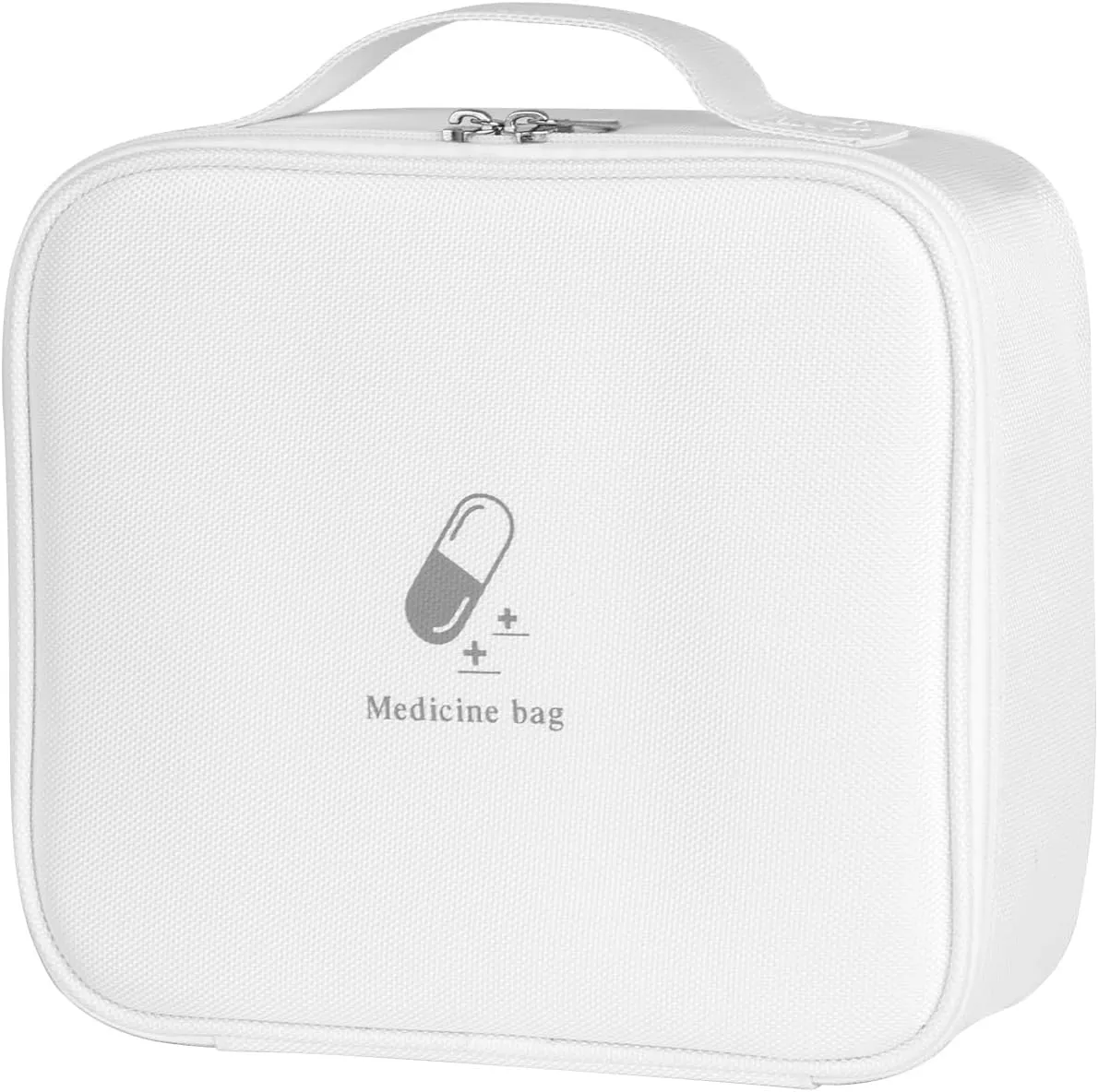 Medicine Bag for Traveling - Splash-Resistant, Hard Plastic Reinforced Edges, Oxford Fabric - Medical Supply Organizer Ideal for Everyday Home Use and Travel (White)