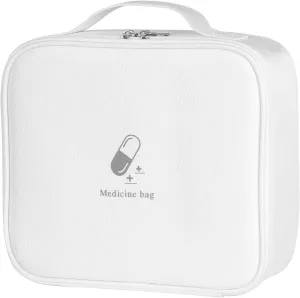Medicine Bag for Traveling - Splash-Resistant, Hard Plastic Reinforced Edges, Oxford Fabric - Medical Supply Organizer Ideal for Everyday Home Use and Travel (White)