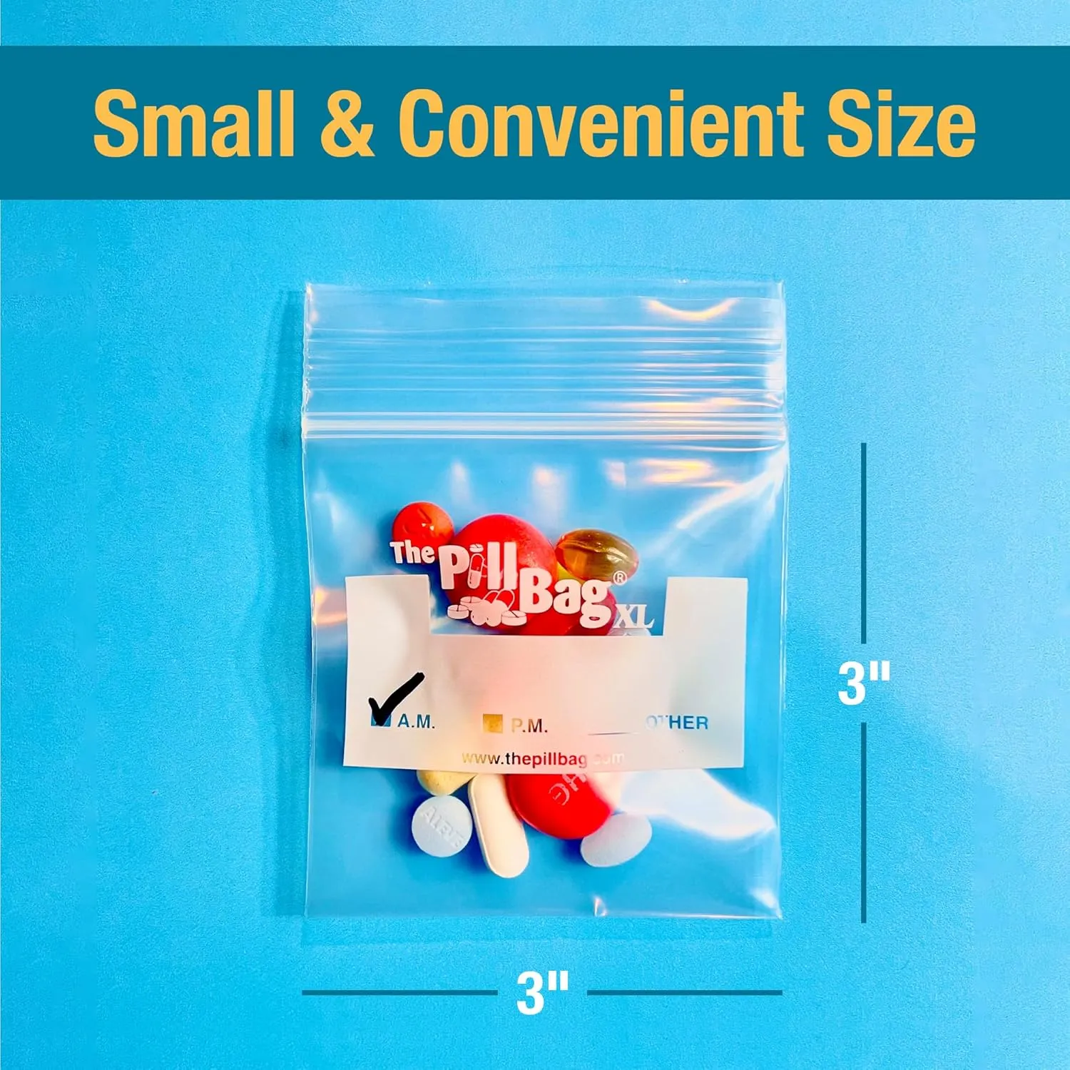 Medicine Pill Organizer, Labels for AM/PM, Resealable, Portable, Disposable Pouches for Medicine, Vitamins, Gummies,Plastic Pill Bags for Travel, Walks XL Size |100 Count (2 Packs of 50)