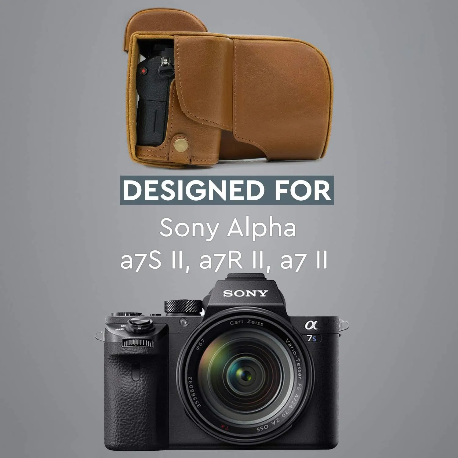 MegaGear Ever Ready Protective Leather Camera Case, Bag for Sony Alpha a7 II, a7R II, & a7S II Mirrorless Digital Camera and Lenses (Light Brown) (MG526)