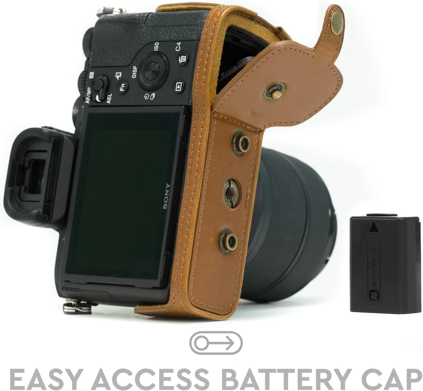 MegaGear Ever Ready Protective Leather Camera Case, Bag for Sony Alpha a7 II, a7R II, & a7S II Mirrorless Digital Camera and Lenses (Light Brown) (MG526)