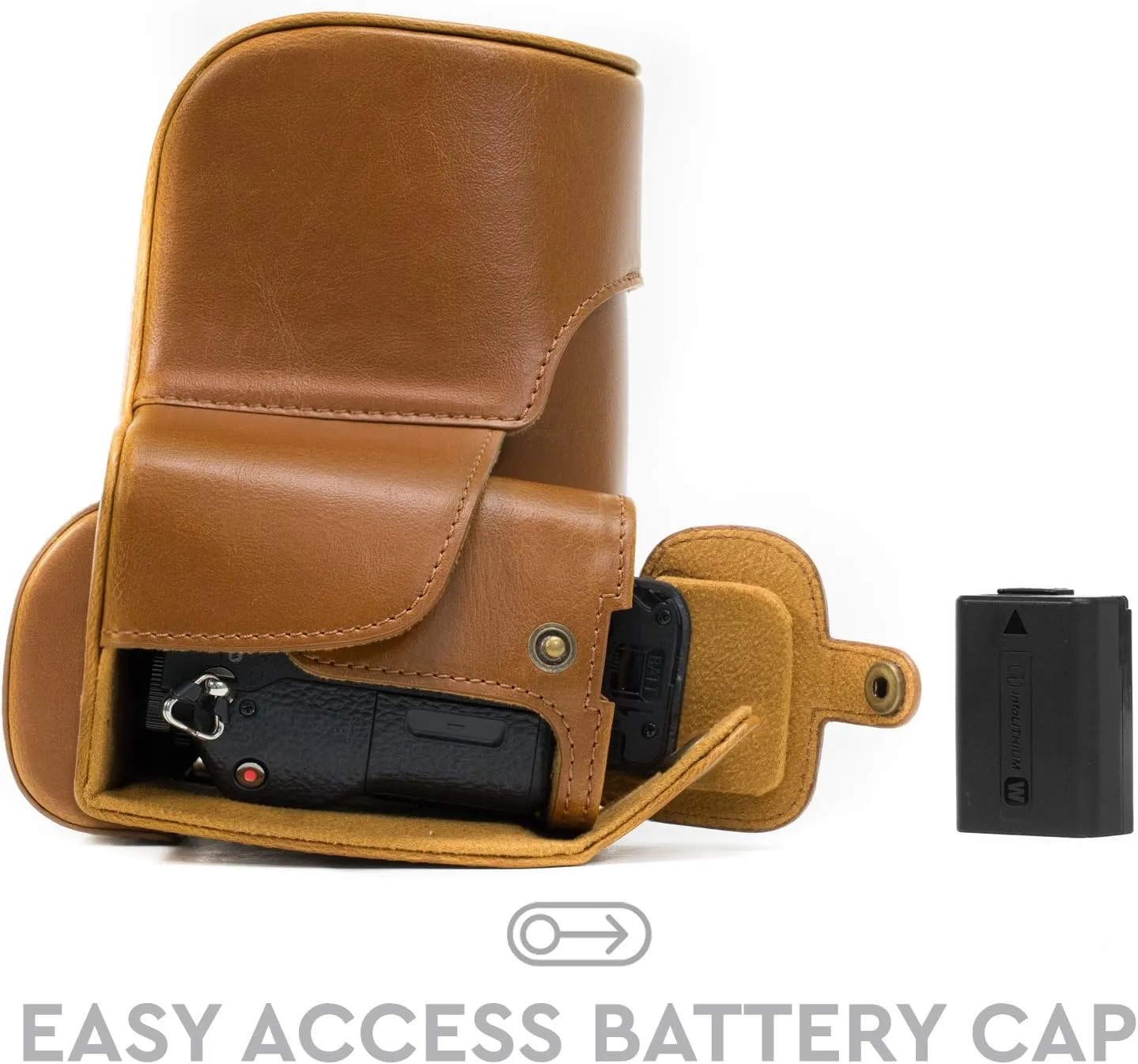 MegaGear Ever Ready Protective Leather Camera Case, Bag for Sony Alpha a7 II, a7R II, & a7S II Mirrorless Digital Camera and Lenses (Light Brown) (MG526)