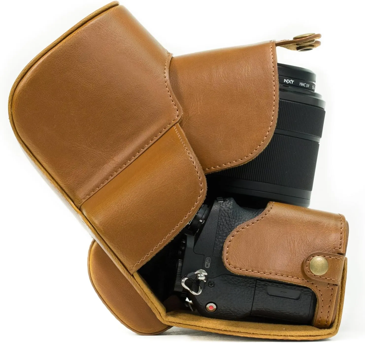 MegaGear Ever Ready Protective Leather Camera Case, Bag for Sony Alpha a7 II, a7R II, & a7S II Mirrorless Digital Camera and Lenses (Light Brown) (MG526)