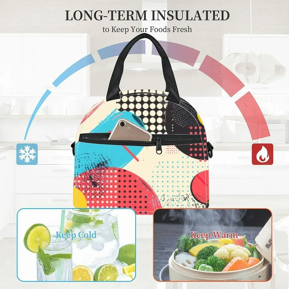 Memphis style retro revival Lunch Box for Women Men Adult Freezable Insulated Lunch Tote Bag for Work With Shoulder Strap Soft Large Small Cooler Bag Pail