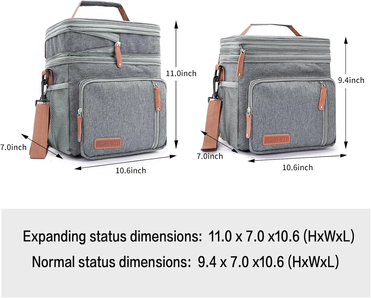 Men's and Women Double Compartment Lunch Bag, Insulated Lunch Cooler Tote 2 Roomy Large Reusable Water-resistant Lunch Box (Grey)