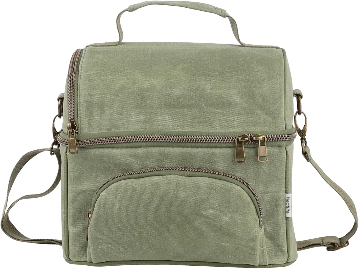 Mens Lunch Box with 2 XL icepacks,Sturdy Waxed Canvas Insulated Lunch Bag for Adult, Dual Compartment Soft Cooler Bag for Work, Picnic, Travel, Outdoors (10.5L) 10"x7"x9.5" (London Green)