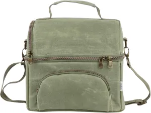 Mens Lunch Box with 2 XL icepacks,Sturdy Waxed Canvas Insulated Lunch Bag for Adult, Dual Compartment Soft Cooler Bag for Work, Picnic, Travel, Outdoors (10.5L) 10"x7"x9.5" (London Green)