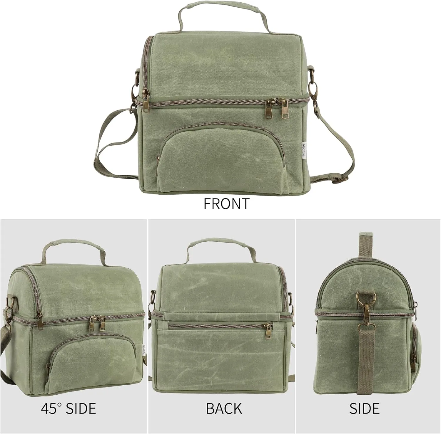 Mens Lunch Box with 2 XL icepacks,Sturdy Waxed Canvas Insulated Lunch Bag for Adult, Dual Compartment Soft Cooler Bag for Work, Picnic, Travel, Outdoors (10.5L) 10"x7"x9.5" (London Green)