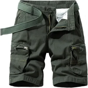 Men's Regular Fit Military Cargo Shorts - Summer Cotton Casual Shorts with Zipper Pockets