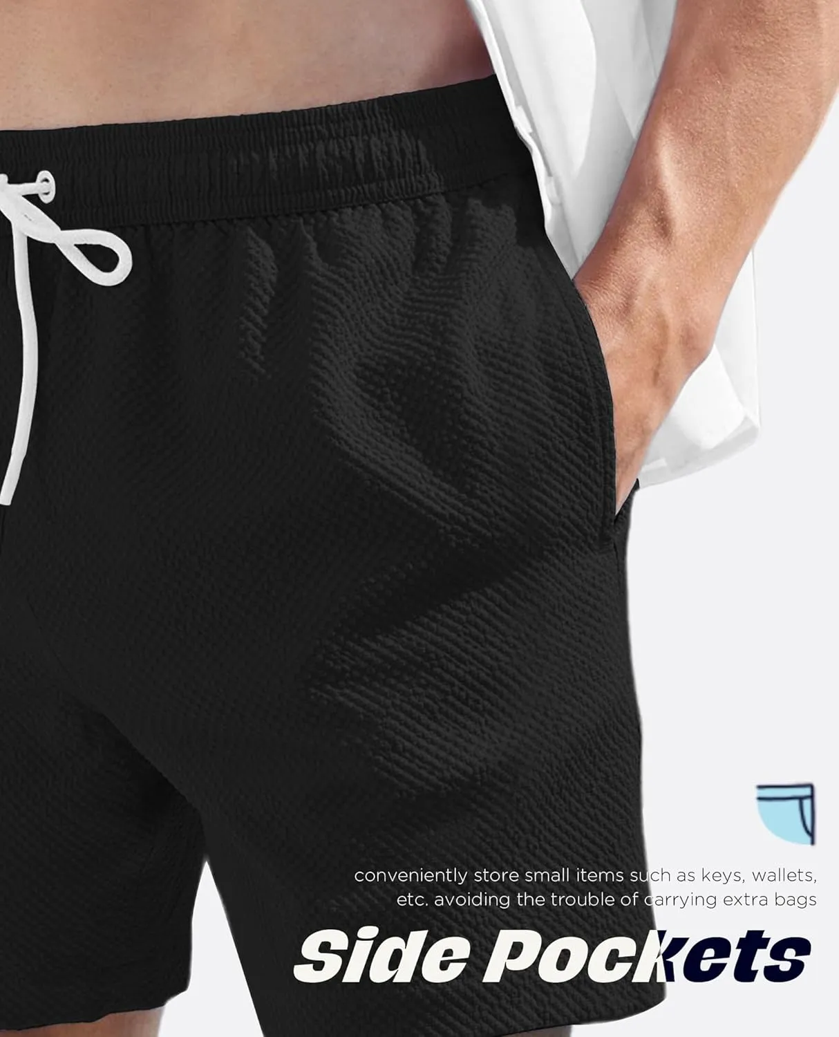 Men's Swim Shorts 5 inch Seersucker Swimming Trunks for Men Swim Suits Beach Shorts
