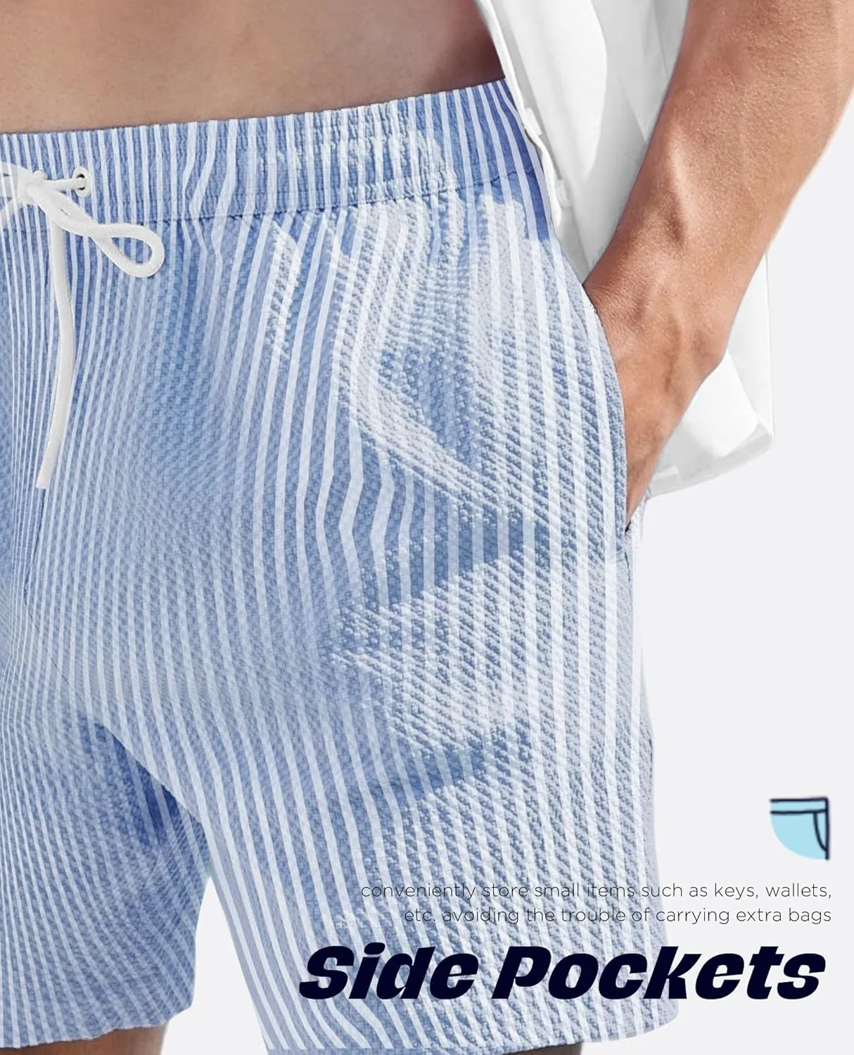 Men's Swim Shorts 5 inch Seersucker Swimming Trunks for Men Swim Suits Beach Shorts