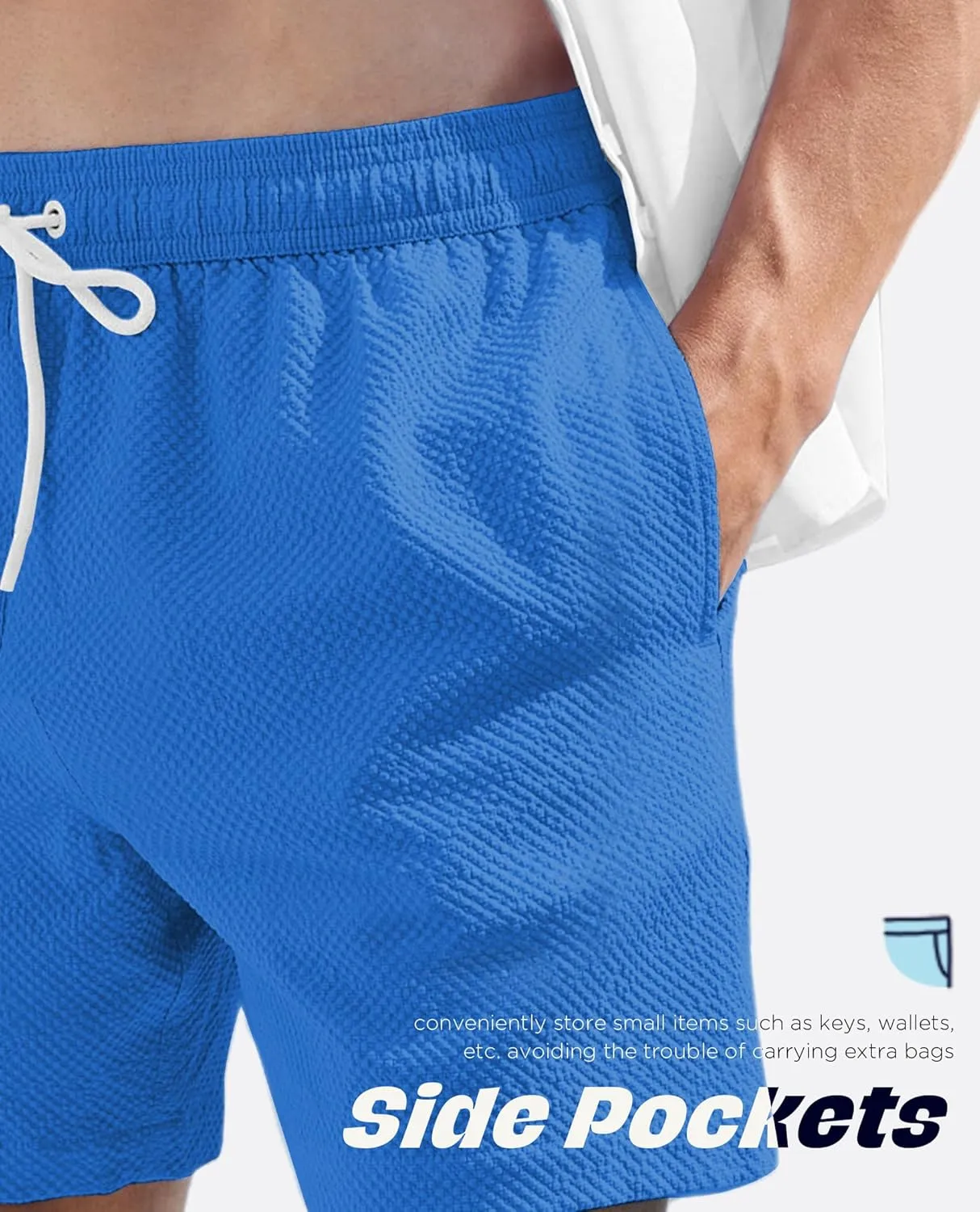 Men's Swim Shorts 5 inch Seersucker Swimming Trunks for Men Swim Suits Beach Shorts