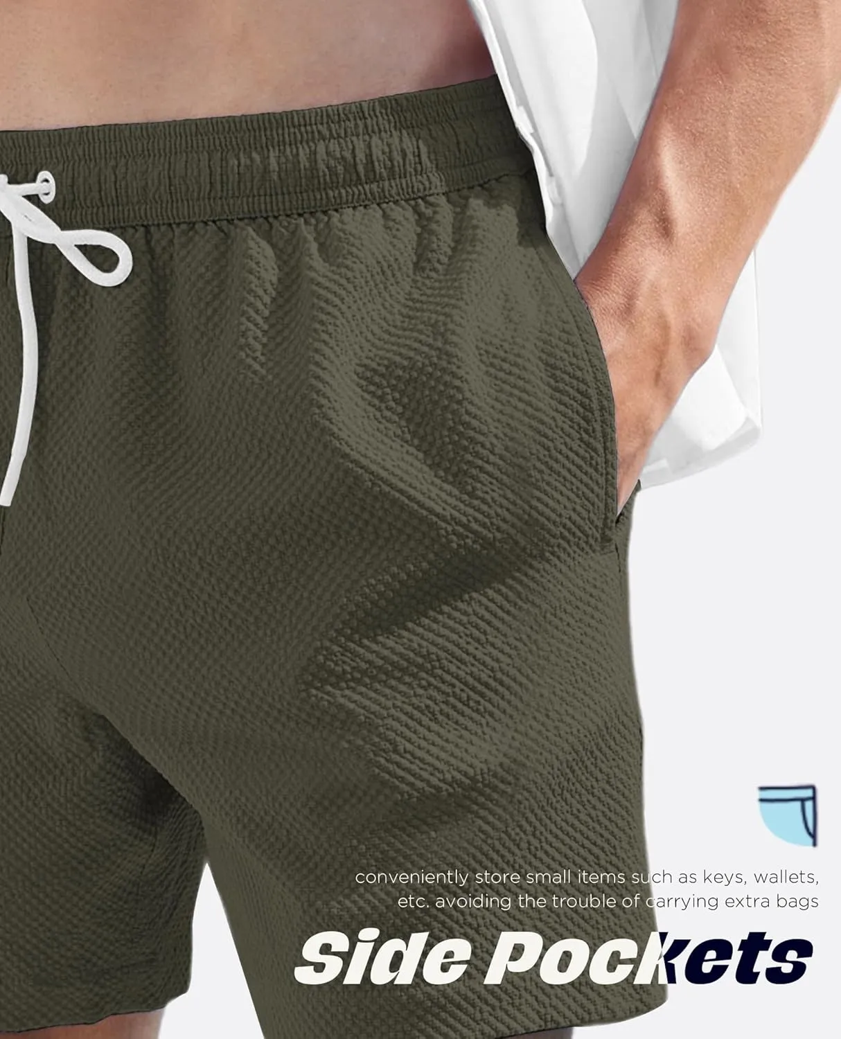 Men's Swim Shorts 5 inch Seersucker Swimming Trunks for Men Swim Suits Beach Shorts